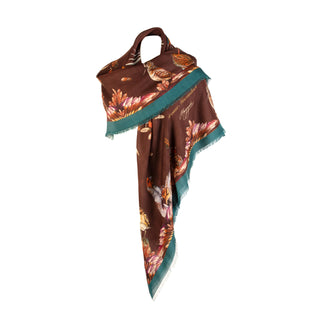 Grouse Misconduct Chocolate Brown & Teal Green Wool Silk Shawl