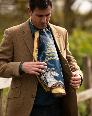 Here Come The Boys Silk Equestrian Scarf in Navy