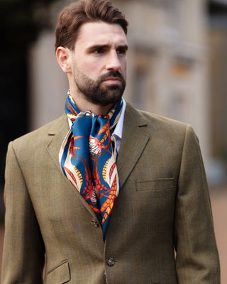 Here Come The Boys Silk Game Scarf in Petrol