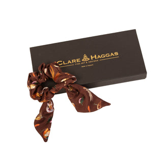 Clare Haggas Grouse Misconduct Chocolate Brown Short Tail Silk Scrunchie