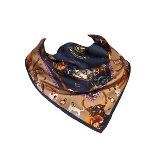 Clare Haggas It's a Dog's Life Navy & Fawn Medium Square Silk Scarf