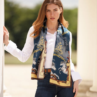Hold Your Horses Navy & Gold Classic Silk Scarf