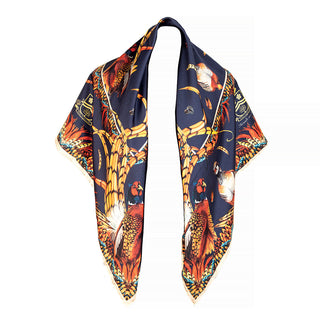 Heads or Tails Navy Large Square Silk Scarf