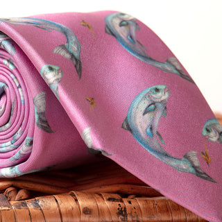 Clare Haggas Catch and Release Salmon Pink Silk Tie