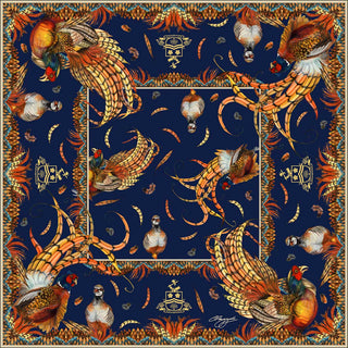 Heads or Tails Navy Medium Square Silk Scarf