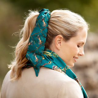Rearing to Go Teal Long Tail Silk Scrunchie