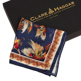 Clare Haggas Turf War Navy Silk Pocket Square
