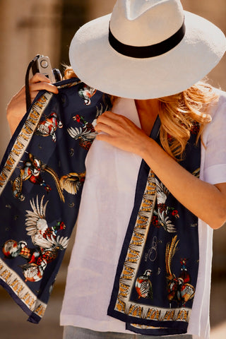 The Game Fair 2026 Limited Edition Design: Navy Game On Silk Scarf