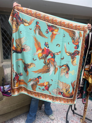 S8P19 Turf War Mint and cream Large Silk Square