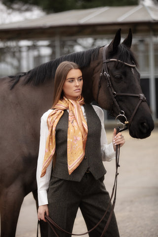 The Joy Ride Galloping Gold Large Square Pure Silk Scarf