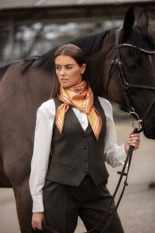 The Joy Ride Galloping Gold Large Square Pure Silk Scarf