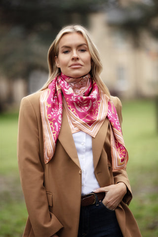 The Joy Ride Portobello Pink Large Square Pure Silk Scarf