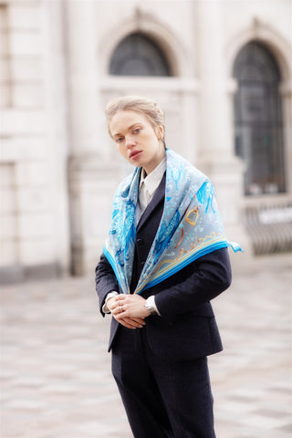 The Joy Ride Liberty Blue Large Square Pure Silk Scarf