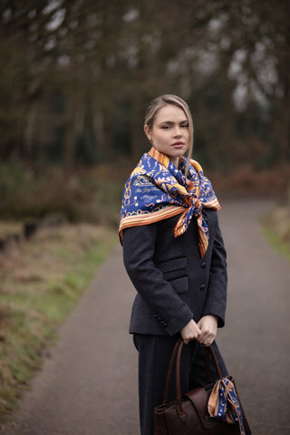 The Joy Ride Noble Navy Large Square Pure Silk Scarf