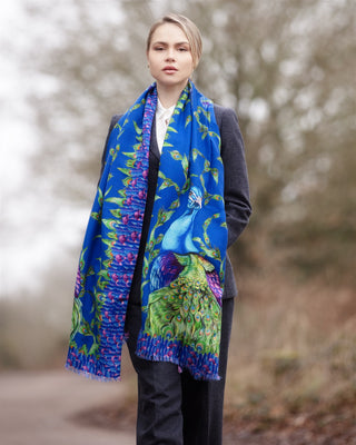 Pluming Marvellous Peacock Blue Wool Silk Wrap