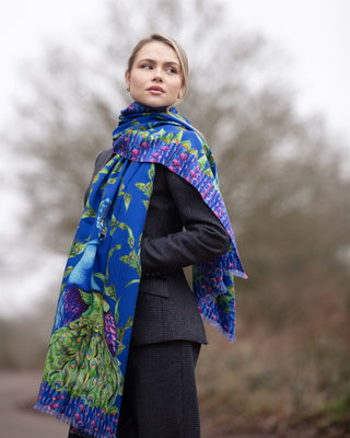 Pluming Marvellous Peacock Blue Wool Silk Wrap