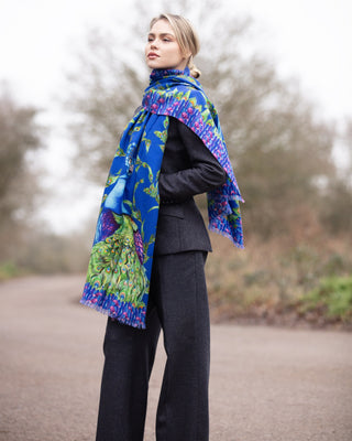 Pluming Marvellous Peacock Blue Wool Silk Wrap