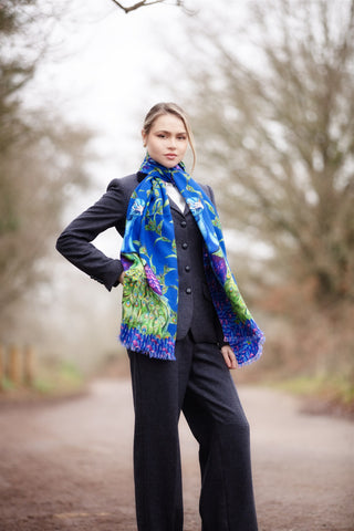 Pluming Marvellous Peacock Blue Wool Silk Wrap