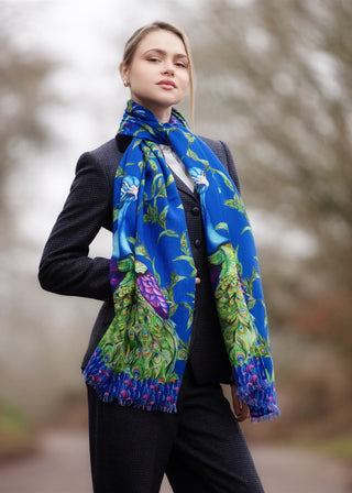 Pluming Marvellous Peacock Blue Wool Silk Wrap