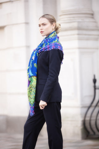 Pluming Marvellous Peacock Blue Wool Silk Shawl