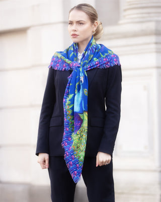 Pluming Marvellous Peacock Blue Wool Silk Shawl