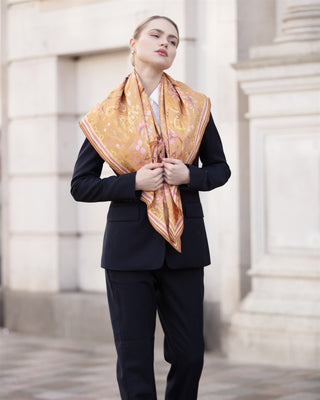 The Joy Ride Galloping Gold Large Square Pure Silk Scarf