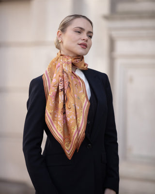 The Joy Ride Galloping Gold Large Square Pure Silk Scarf