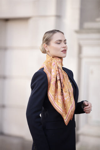 The Joy Ride Galloping Gold Large Square Pure Silk Scarf