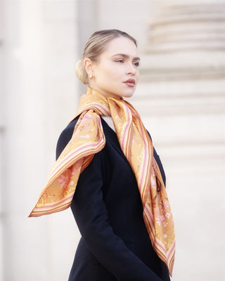 The Joy Ride Galloping Gold Large Square Pure Silk Scarf