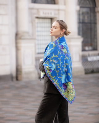 Pluming Marvellous Peacock Blue Large Square Silk Scarf