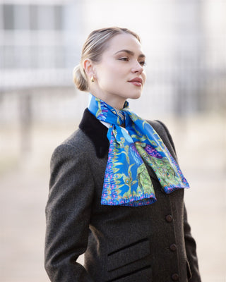 Pluming Marvellous Peacock Blue Narrow Silk Scarf