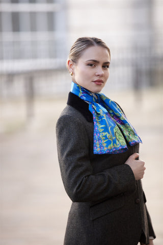 Pluming Marvellous Peacock Blue Narrow Silk Scarf