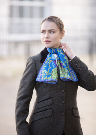 Pluming Marvellous Peacock Blue Narrow Silk Scarf