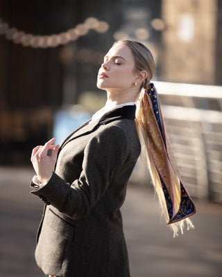 The Joy Ride Noble Navy and Galloping Gold Silk Twilly