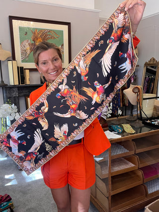 S1P17 Turf War  Ebony and Gold Narrow Silk Scarf