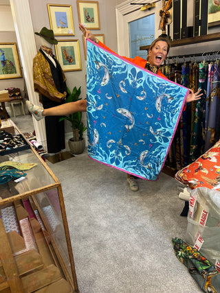 S2P30 Fish!!!!! Cobalt Large Silk Square