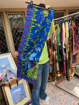 S9P43 Pluming marvellous Peacock blue Wool silk wrap
