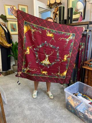 S3P4 Caledonia Holly Berry Red Large Silk Square