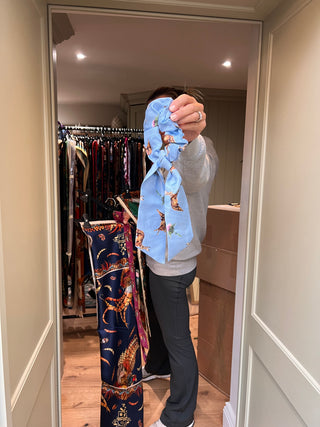 S7P4 Just haring around pale blue silk scrunchie