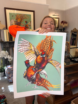 S1P48 fighting pheasants A2 Print limited edition print