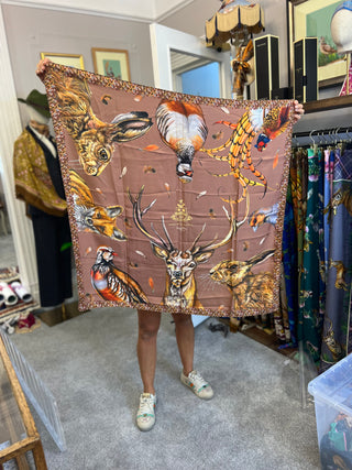 S3P25 Ahead of the game mocha large silk square