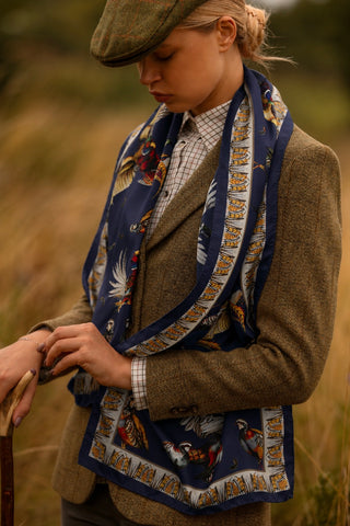 The Game Fair 2026 Limited Edition Design: Navy Game On Silk Scarf