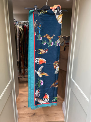 S7P33 walk on the wildside navy wool silk wrap