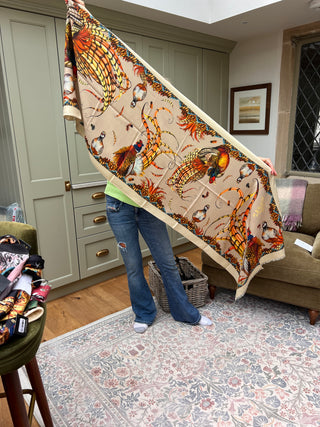 S10P9 Heads or tails Toffee Wool silk wrap