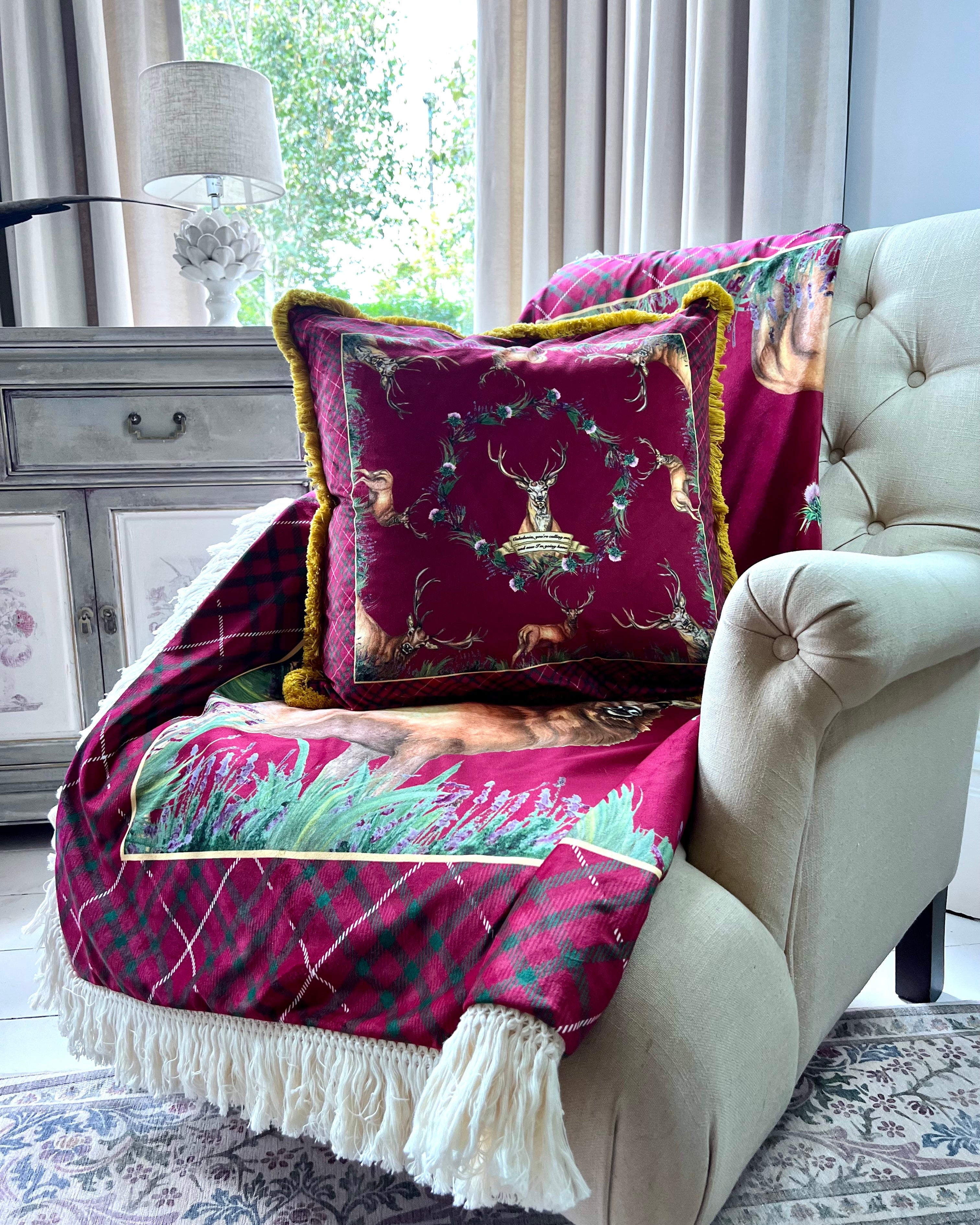 Caledonia Luxury Velvet Stag King Size Blanket Scottish Throw in