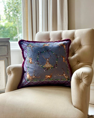Caledonia Large Fringed Plush Velvet Cushion in Soft Amethyst