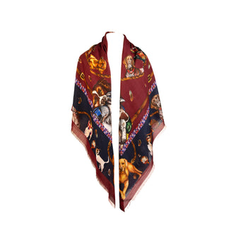 It’s A Dogs Life Claret Red and Navy Blue Wool Silk Shawl