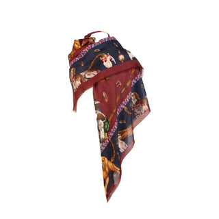 It’s A Dogs Life Claret Red and Navy Blue Wool Silk Shawl