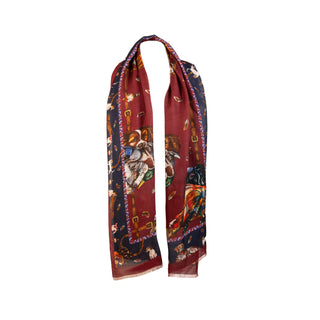 It’s A Dog's Life Claret Red and Navy Blue Wool Silk Wrap