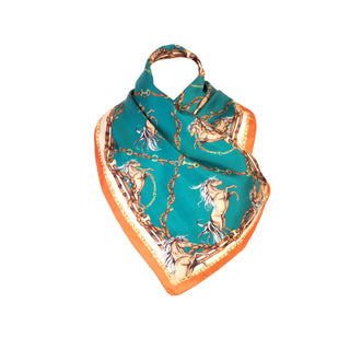 Rearing To Go Teal & Rust Narrow Silk Scarf